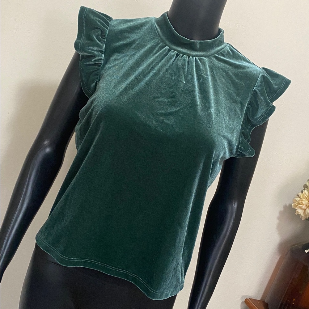Pink Rose Dark Green Velvet Blouse